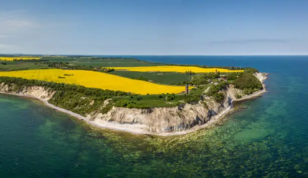 Aerial view of Cape Arkona on the island of Ruegen in Mecklenburg-Vorpommern, Germany