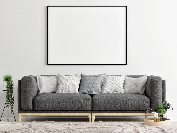 istock Gray sofa with mock up poster, Concept interior design 965762670