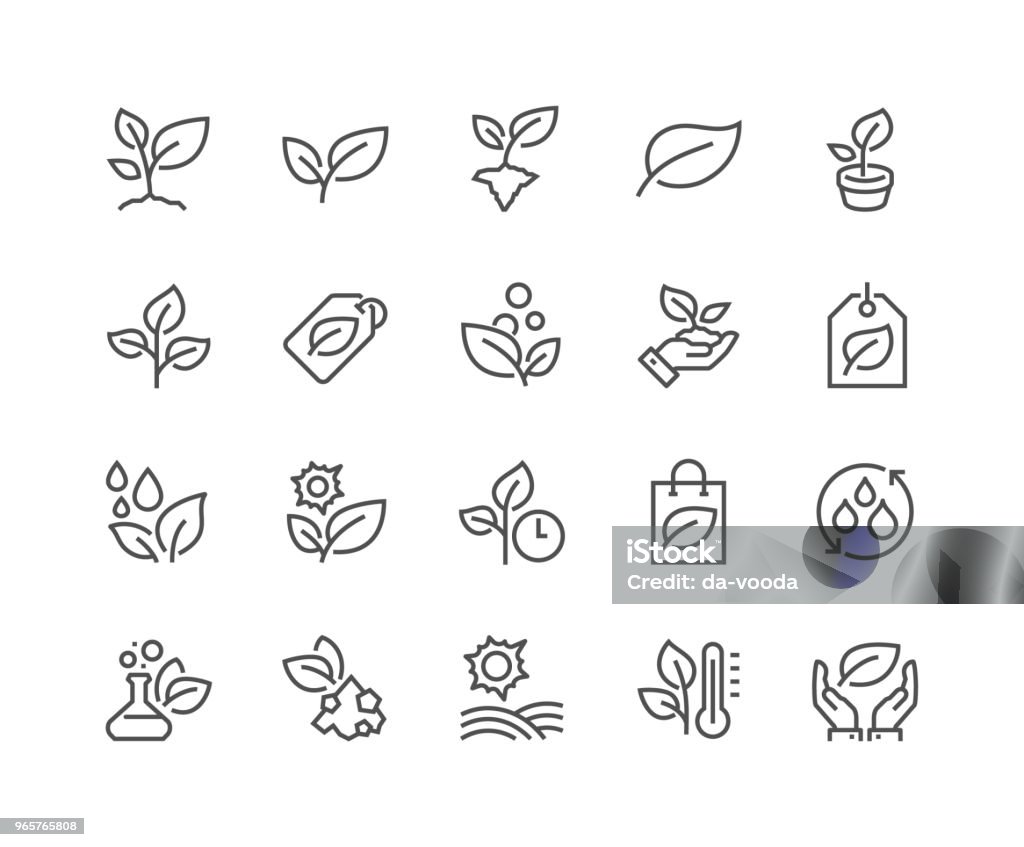 Line Plants Icons Simple Set of Plants Related Vector Line Icons. Contains such Icons as Leaf on Hand, Growing Conditions, Leafs and more. Editable Stroke. 48x48 Pixel Perfect. Icon Symbol stock vector