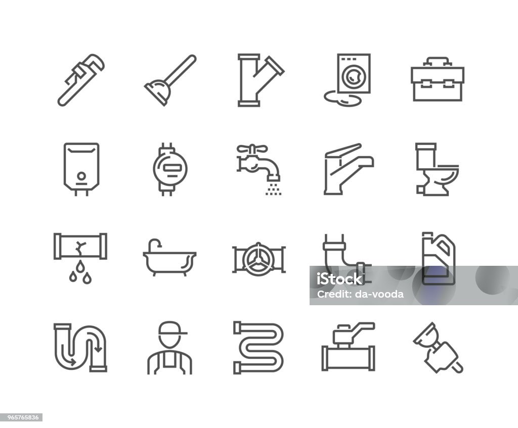 Line Plumber Icons Simple Set of Plumber Related Vector Line Icons. Contains such Icons as Leaking Washing Machine, Water Heater, Tool Box and more. Editable Stroke. 48x48 Pixel Perfect. Icon Symbol stock vector