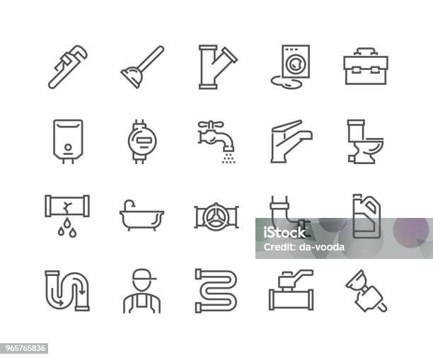 Line Plumber Icons Stock Illustration - Download Image Now - Icon Symbol, Plumber, Water Pipe