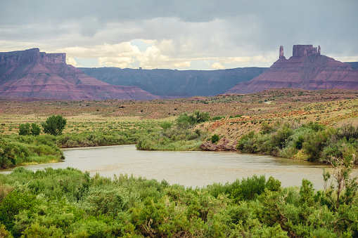 Beautiful  landscape of Colorado river in harsh terrain in Moab valley, Utah, USA.