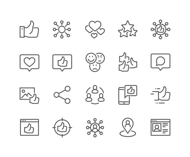 ilustraciones, imágenes clip art, dibujos animados e iconos de stock de iconos de las redes sociales de la línea - red informática