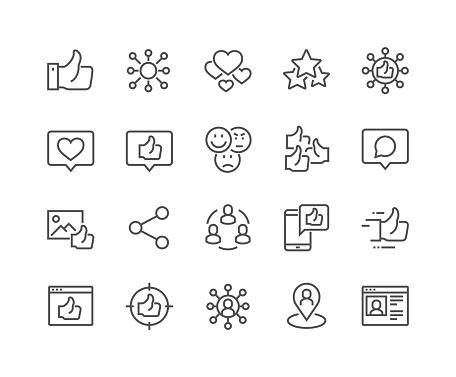 Simple Set of Social Networks Related Vector Line Icons. Contains such Icons as Profile Page, Rating, Social Links and more. Editable Stroke. 48x48 Pixel Perfect.