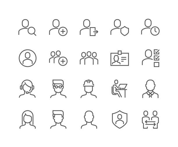 Line Users Icons Simple Set of Users Related Vector Line Icons. Contains such Icons as Male, Female, Profile, Personal Quality and more. Editable Stroke. 48x48 Pixel Perfect. person on phone stock illustrations