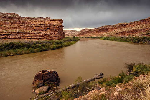 Beautiful  landscape of Colorado river in harsh terrain in Moab valley, Utah, USA.