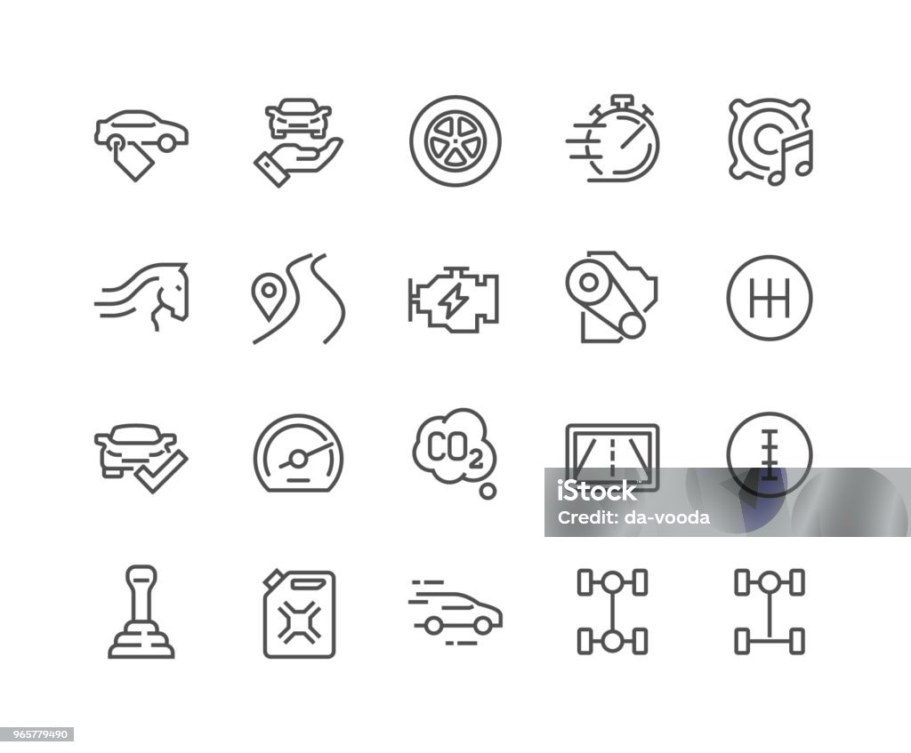 Line Car Features Icons Simple Set of Car Features Related Vector Line Icons. Contains such Icons as Car Price Tag, Specifications, Fuel, Transmission Type and more. Editable Stroke. 48x48 Pixel Perfect.v Icon Symbol stock vector