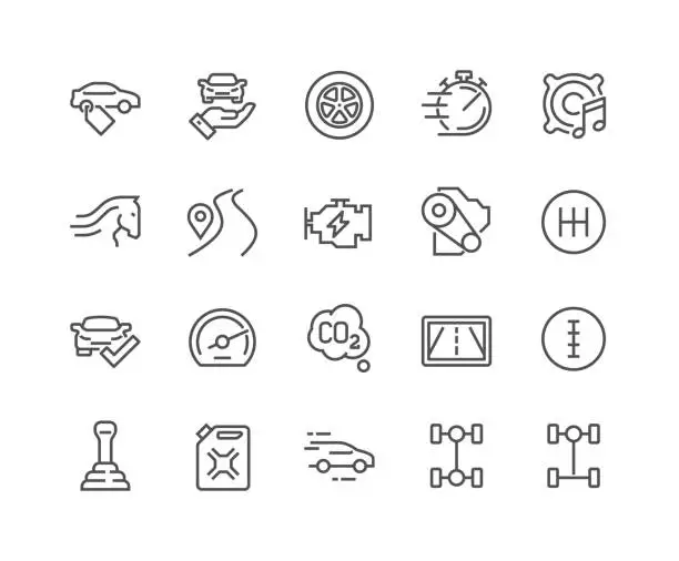 Vector illustration of Line Car Features Icons