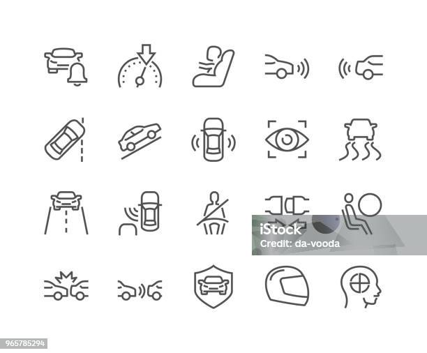 Line Car Safety Icons Stock Illustration - Download Image Now - Icon Symbol, Car, Driving