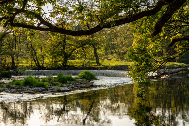 horseshoe falls outside llangollen in wales - dee river river denbighshire wales imagens e fotografias de stock