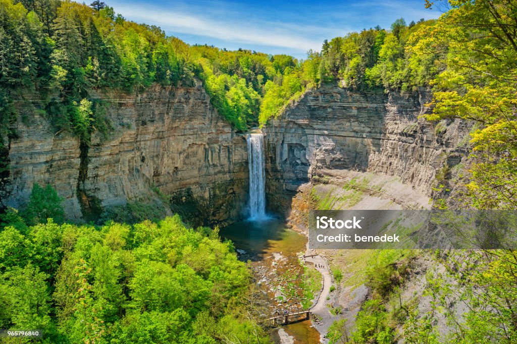 Taughannock Falls State Park in Finger Lakes region upstate New York Taughannock Falls State Park near Ithaca, Finger Lakes region, upstate New York, USA on a sunny day. New York State Stock Photo