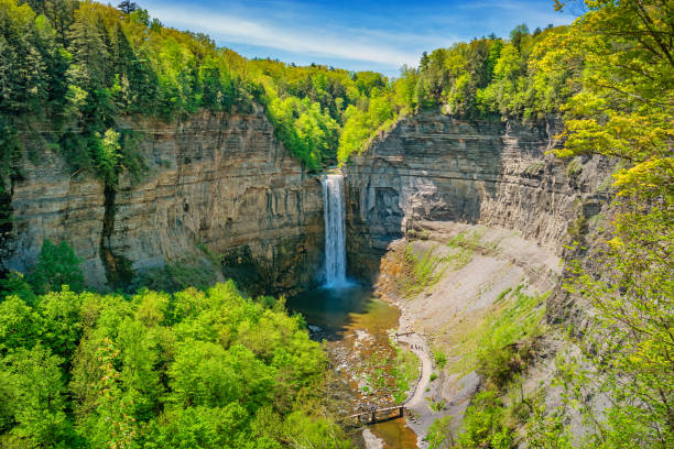 Taughannock Falls State Park in Finger Lakes region upstate New York Taughannock Falls State Park near Ithaca, Finger Lakes region, upstate New York, USA on a sunny day. finger lakes stock pictures, royalty-free photos & images
