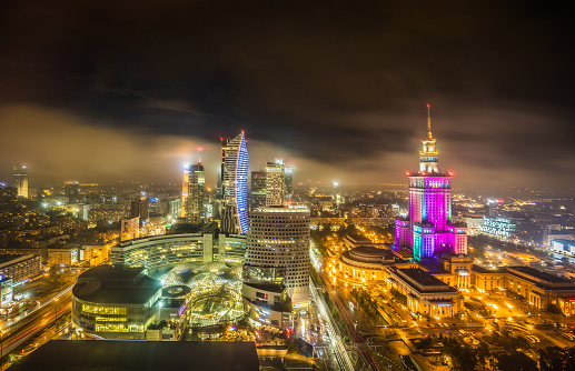 Night view of Warsaw