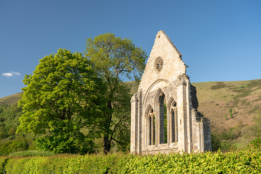 Remaining wall and window of the ruined Valle Crucis abbey near Llangollen in Wales