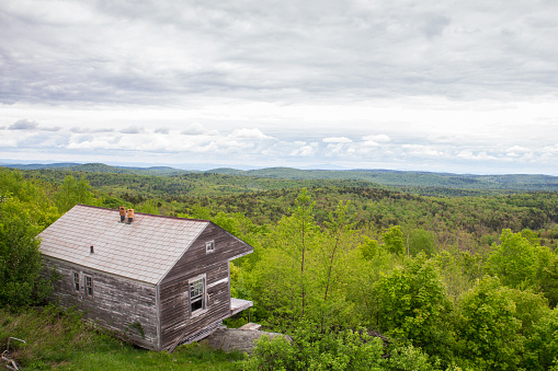 Historic cabin at overlook at Hogback Mountain in Vermont Green Mountains