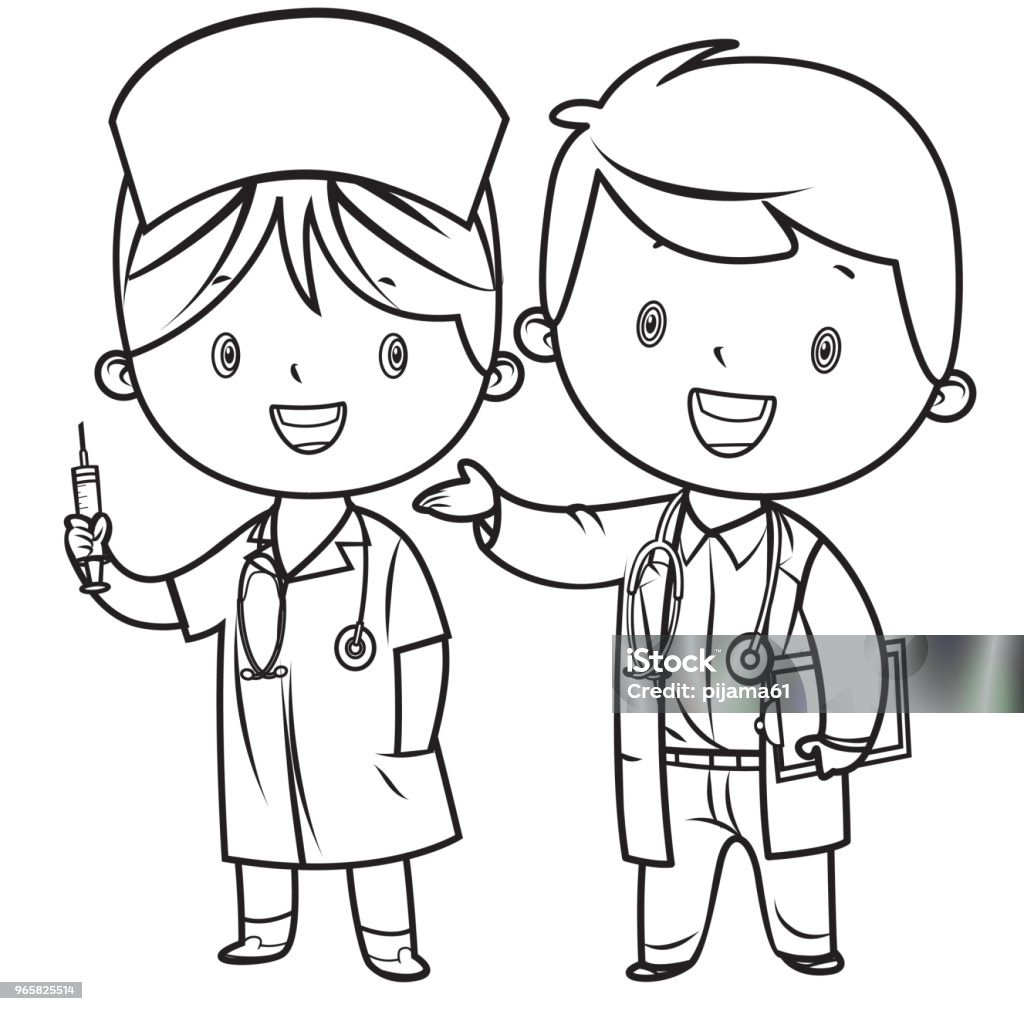 Coloring Book, Little doctor and nurse Vector Coloring Book, Little doctor and nurse Doctor stock vector