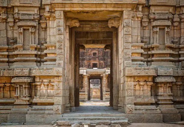 The decorated gates of the temple of Hampi, Karnataka, India