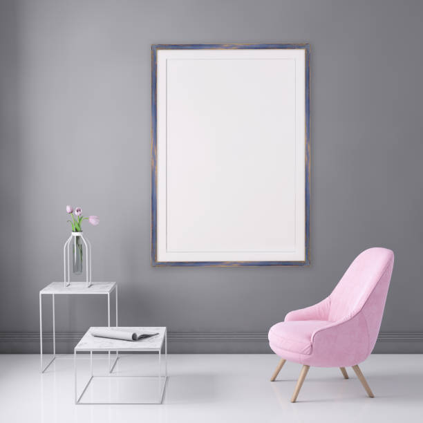 istock Interior scene with pastel colored armchair and picture frame template 965850312