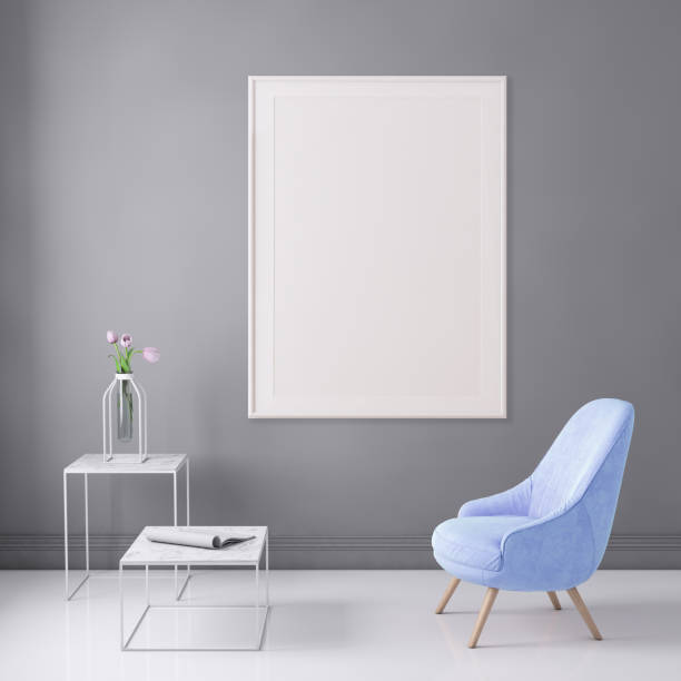 istock Interior scene with pastel colored armchair and picture frame template 965850314