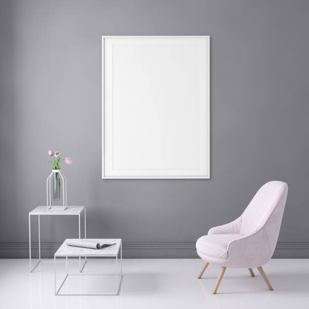 istock Interior scene with pastel colored armchair and picture frame template 965850320