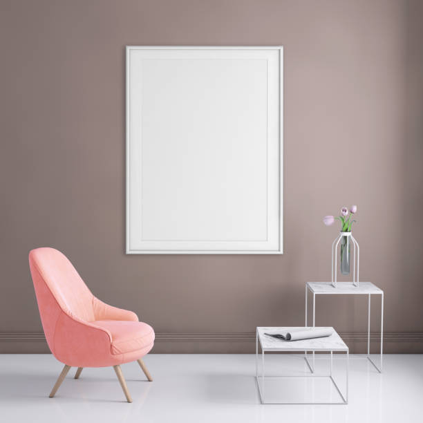 istock Interior scene with pastel colored armchair and picture frame template 965850324