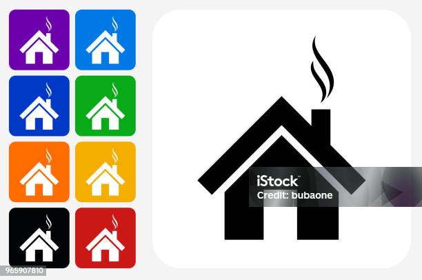 House Icon Square Button Set Stock Illustration - Download Image Now - Architecture, Blue, Building Exterior