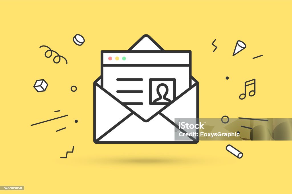 Icon of new open mail envelope Icon of new open mail envelope. White mail envelope and letter or icon file. Email icon or message. Icon of open mail envelope with explosive graphic element. Vector Illustration E-Mail stock vector