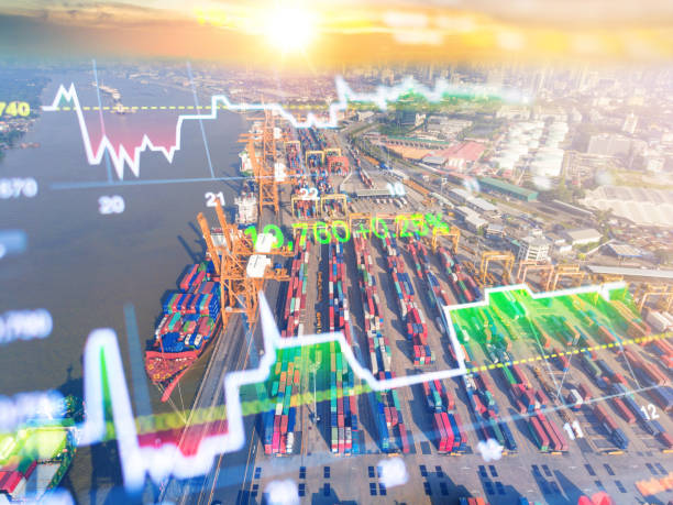istock Crane cargo market and finance economic background 965923672