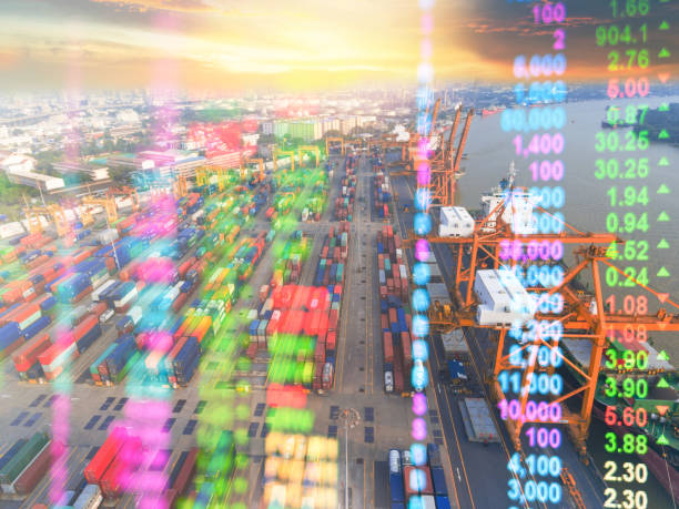 istock Crane cargo market and finance economic background 965924098