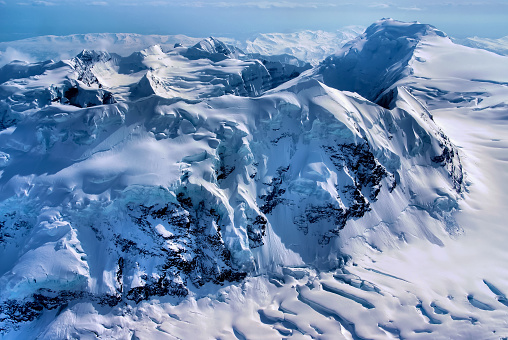 A Beautiful Alaskan Sculpture of Rock, Snow, and Ice.  Aerial View of The Great Alaskan Wilderness, Denali National Park, Alaska.