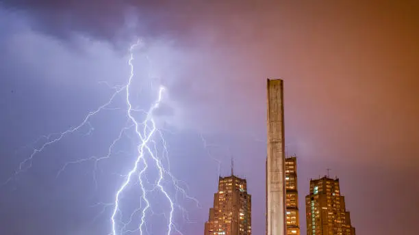 Lightning storm over buildings in Belgrade East gate