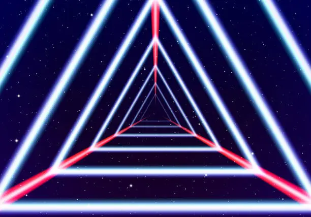 Vector illustration of Neon tunnel in space with 80s styled lazer lines