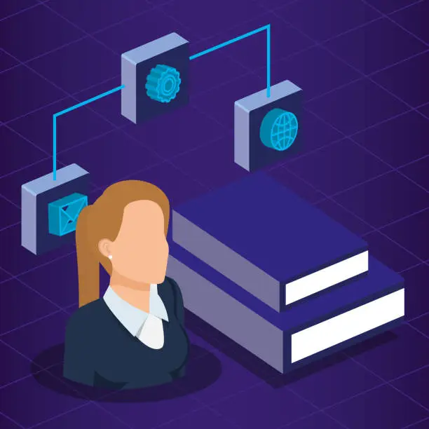 Vector illustration of data center technology and business person isometric