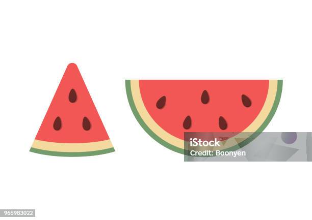 Fresh Watermelon Slice Icon Flat Design Vector Illustration Stock Illustration - Download Image Now