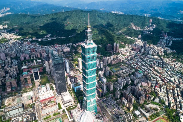 Top view of Taipei 101 in finacial distict in Taipei, Taiwan stock photo