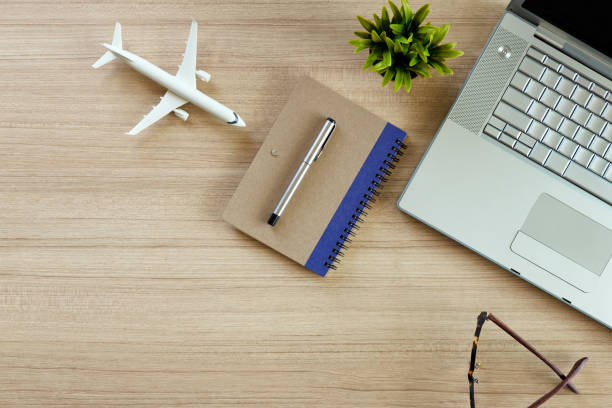 istock Office desk wood table of Business workplace and business objects 965989010