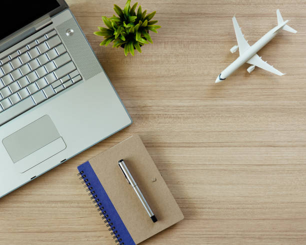 istock Office desk wood table of Business workplace and business objects 965989018