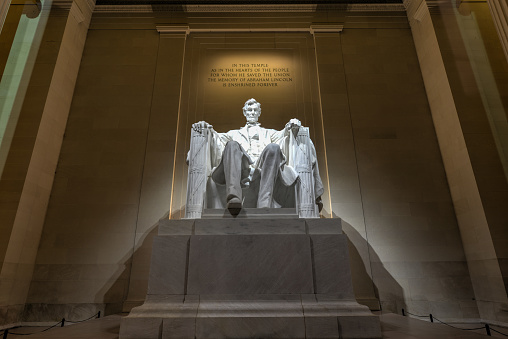 The Lincoln Memorial at night in Washington DC.