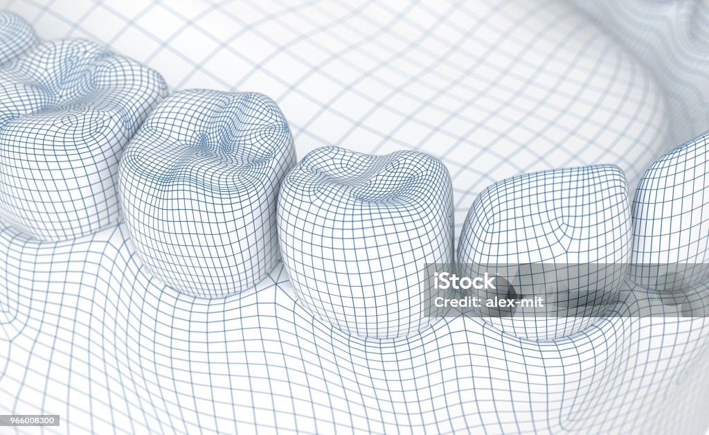 Mouth gum and teeth. Wire 3d model illustration Dental Health Stock Photo