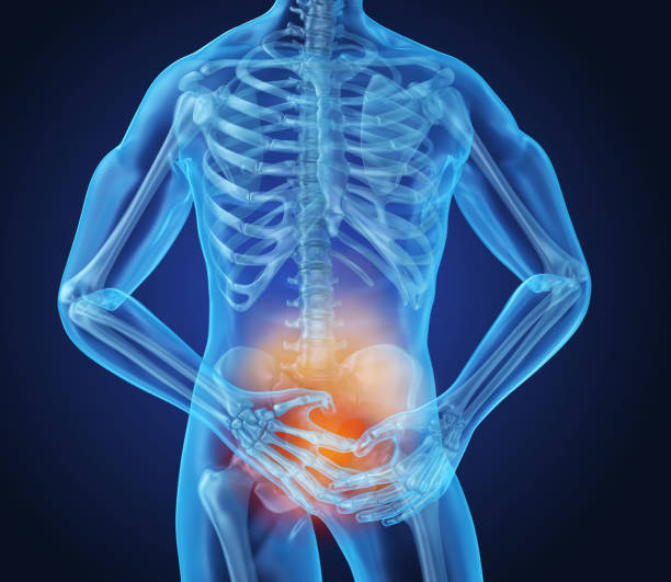 istock Man feeling pain in stomach, 3D illustration 966008368