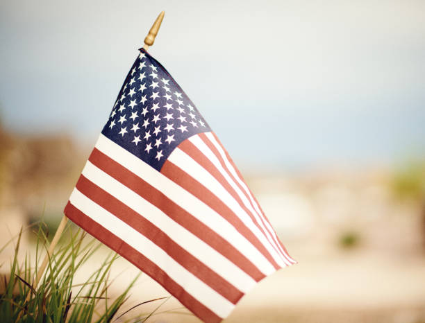 Large American flag suspended at the STL Balloon Race