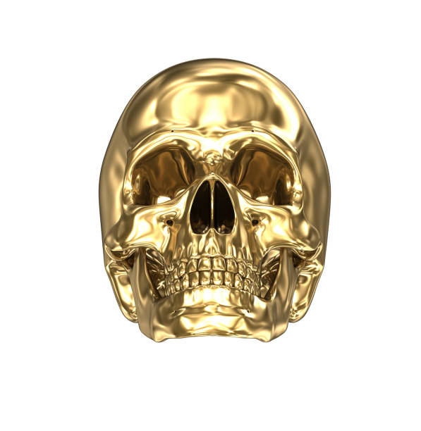 istock Golden human skull over white , 3D illustration 966013234