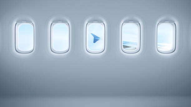 finestre dell'aereo con spazio di copia - interno di veicolo foto e immagini stock