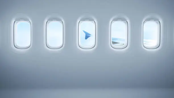 Airplane windows with copy space