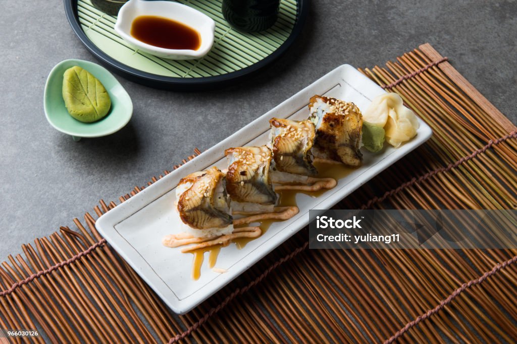 Unagi Maki gegrillte japanische Freswater Aal Roll sushi - Lizenzfrei Asien Stock-Foto