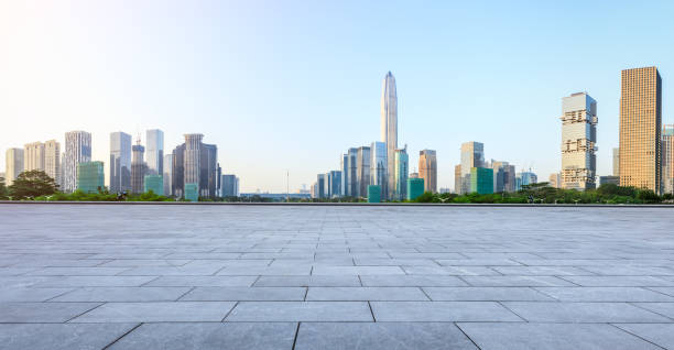 istock empty square floor and modern city skyline panorama in Shenzhen 966040502