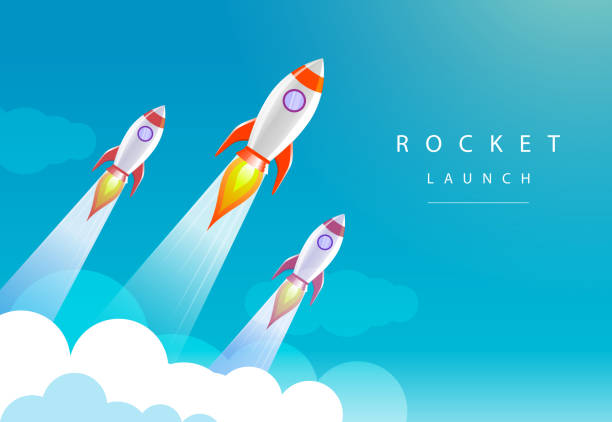 rocket einführung - stapellauf stock-grafiken, -clipart, -cartoons und -symbole