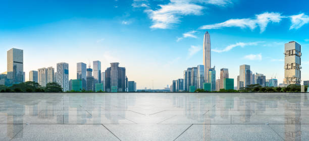 istock empty square floor and modern city skyline panorama in Shenzhen 966045506