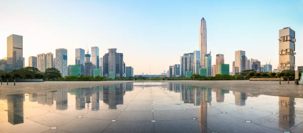 istock empty square floor and modern city skyline panorama in Shenzhen 966045526