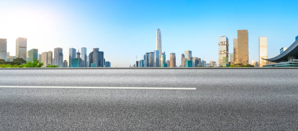 istock Empty asphalt road and modern city skyline panorama in Shenzhen 966052418